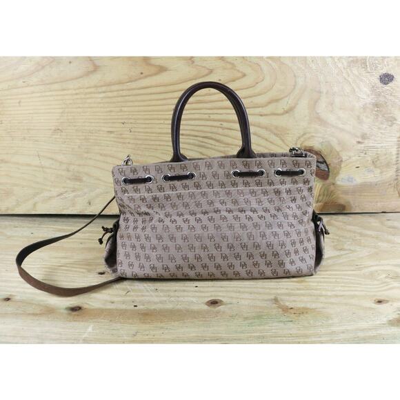 Dooney Bourke Bag Tassel Signature Monogram Brown Tote Vintage Zipper USA - Picture 2 of 14